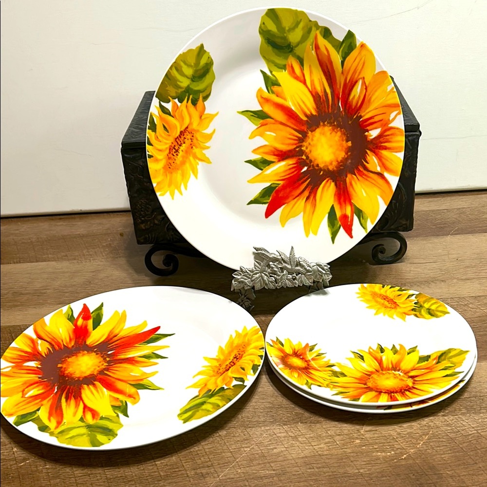 Royal Norfolk Sunflower Dinnerware Yellow/ Orange 2 Dinner/2 Salad Plates Set
